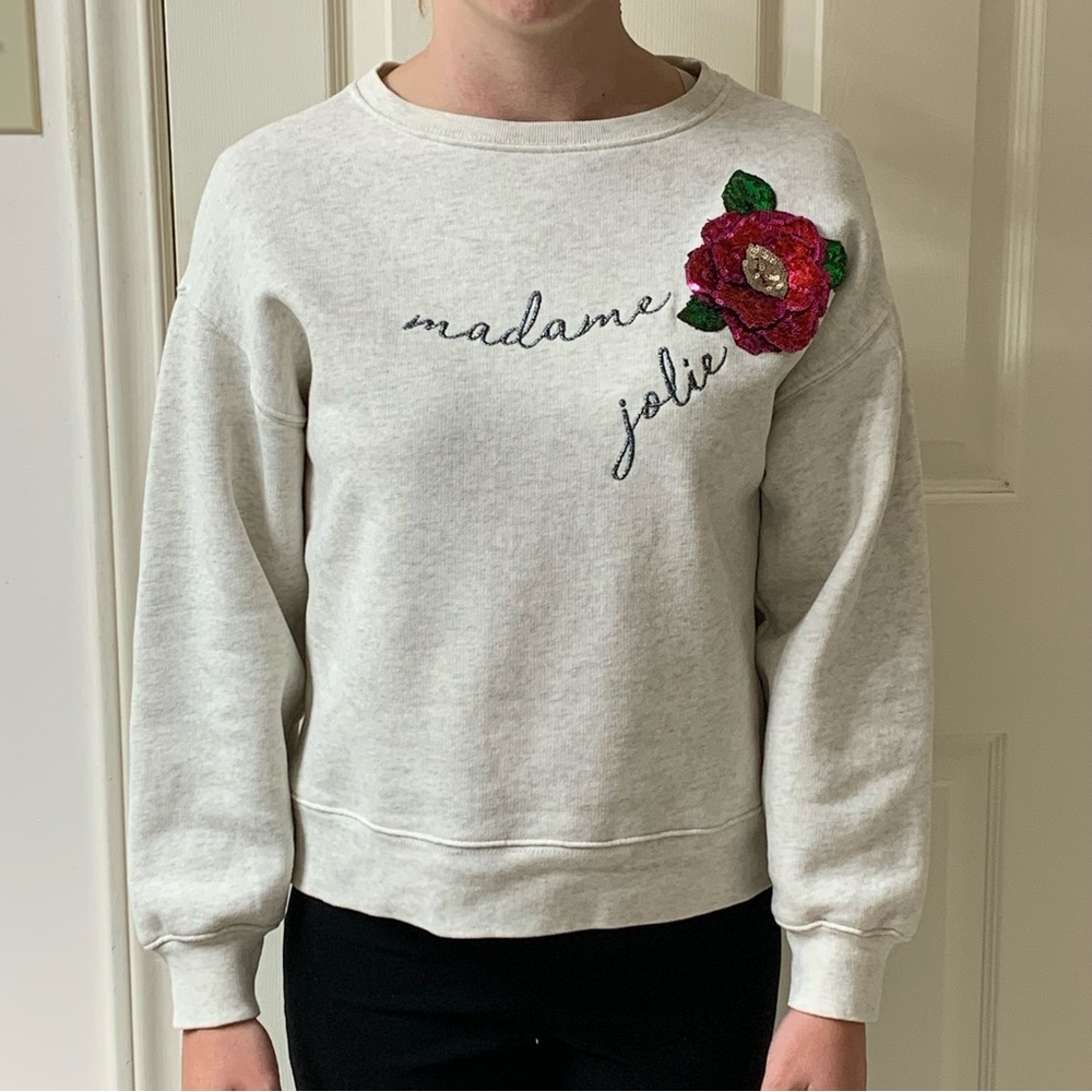 🌷3 for$25🌷Zara Girls, US 13-14, Grey Embroidered Floral Sequin Sweatshirt